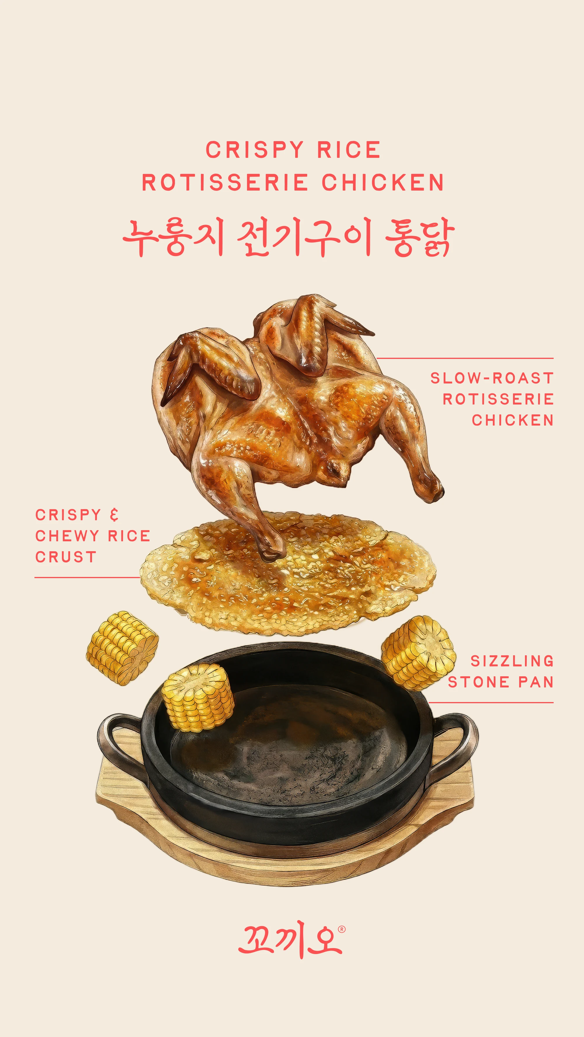 Koquio crispy rice chicken illustration